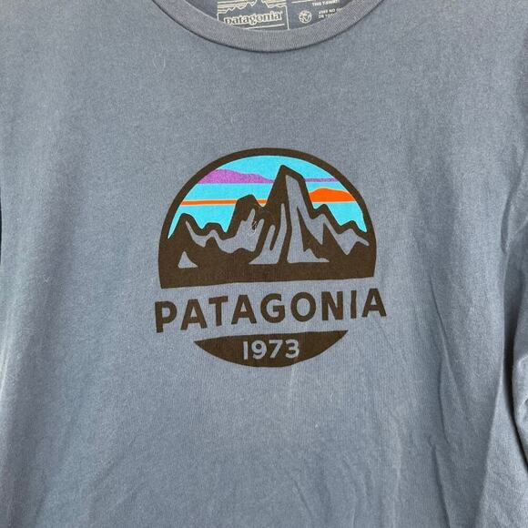 PATAGONIA FITZ ROY SCOPE ORGANIC T-SHIRT NAVY size medium slim fit - Picture 3 of 5